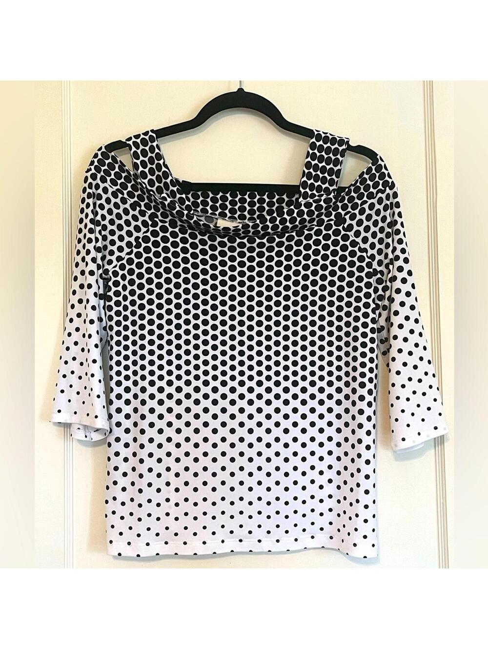 Chico’s Black White Polka Dot Blouse Classic Career Casual Top